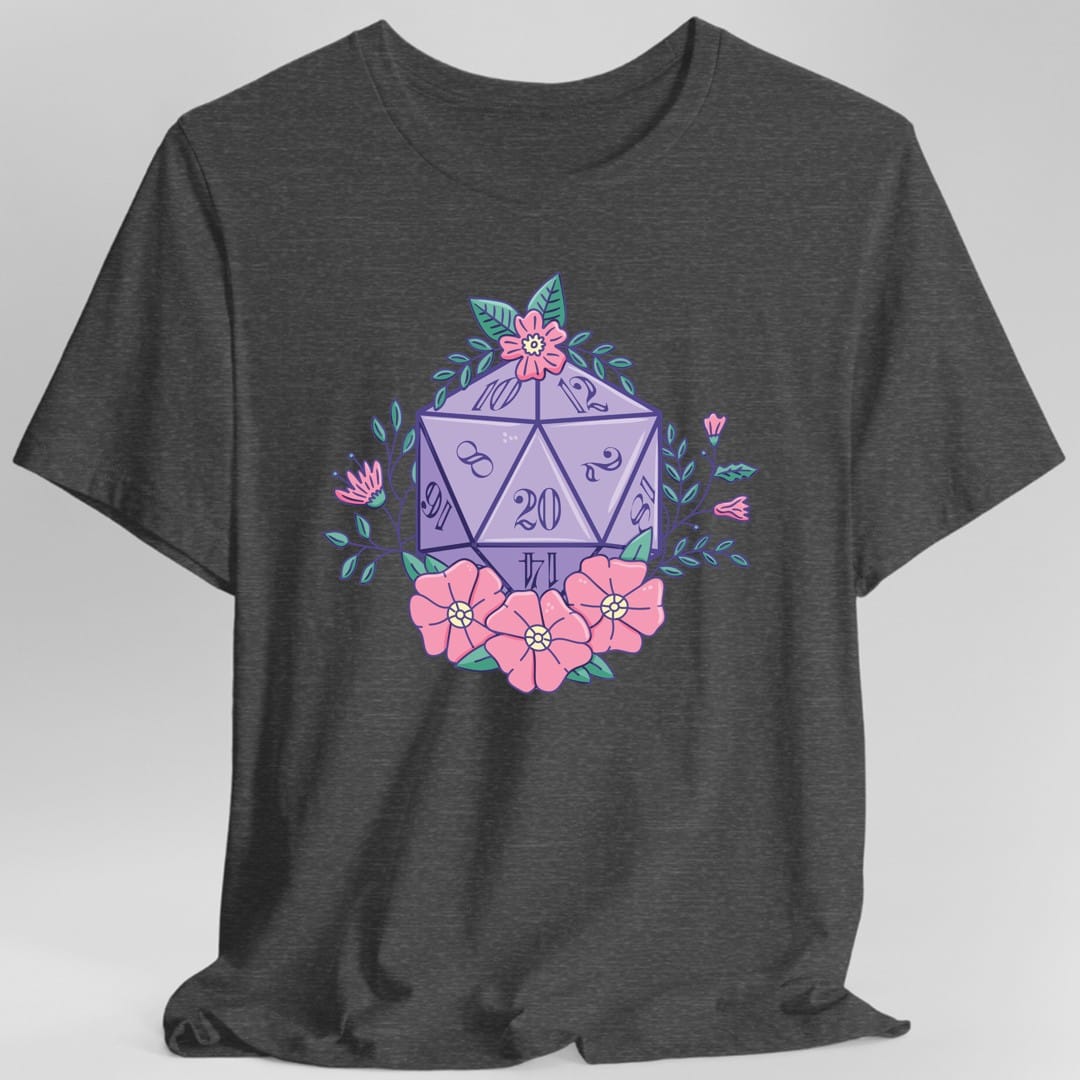 Printify T-Shirt Dark Heather / S Floral D20 Tabletop RPG T-Shirt