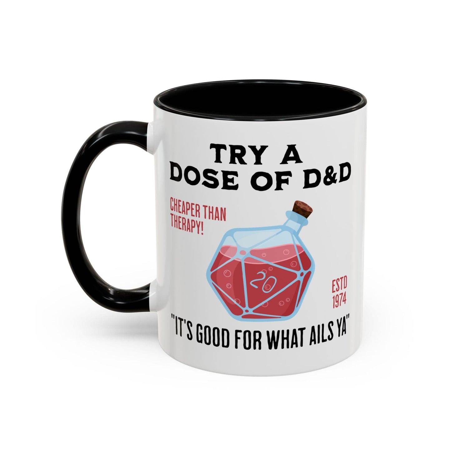 Printify Mug 11oz / Black Funny D&D Mug - Try a Dose of D&D