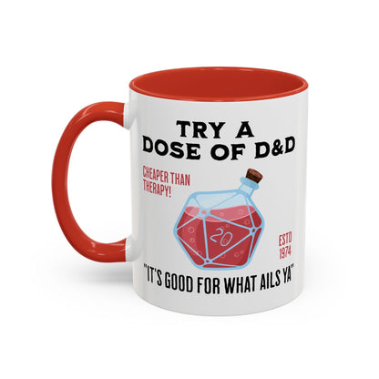 Printify Mug 11oz / Red Funny D&D Mug - Try a Dose of D&D