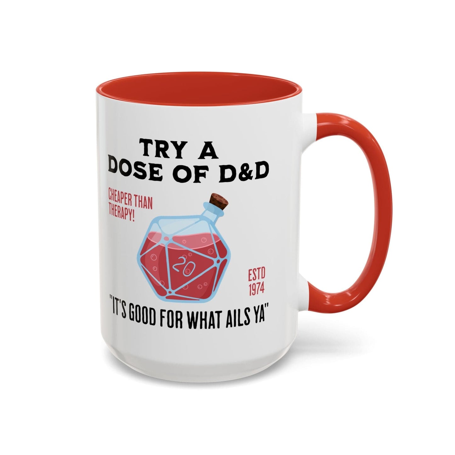 Printify Mug 15oz / Red Funny D&D Mug - Try a Dose of D&D