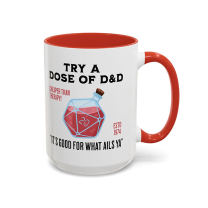 Printify Mug 15oz / Red Funny D&D Mug - Try a Dose of D&D