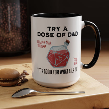 Printify Mug Funny D&D Mug - Try a Dose of D&D