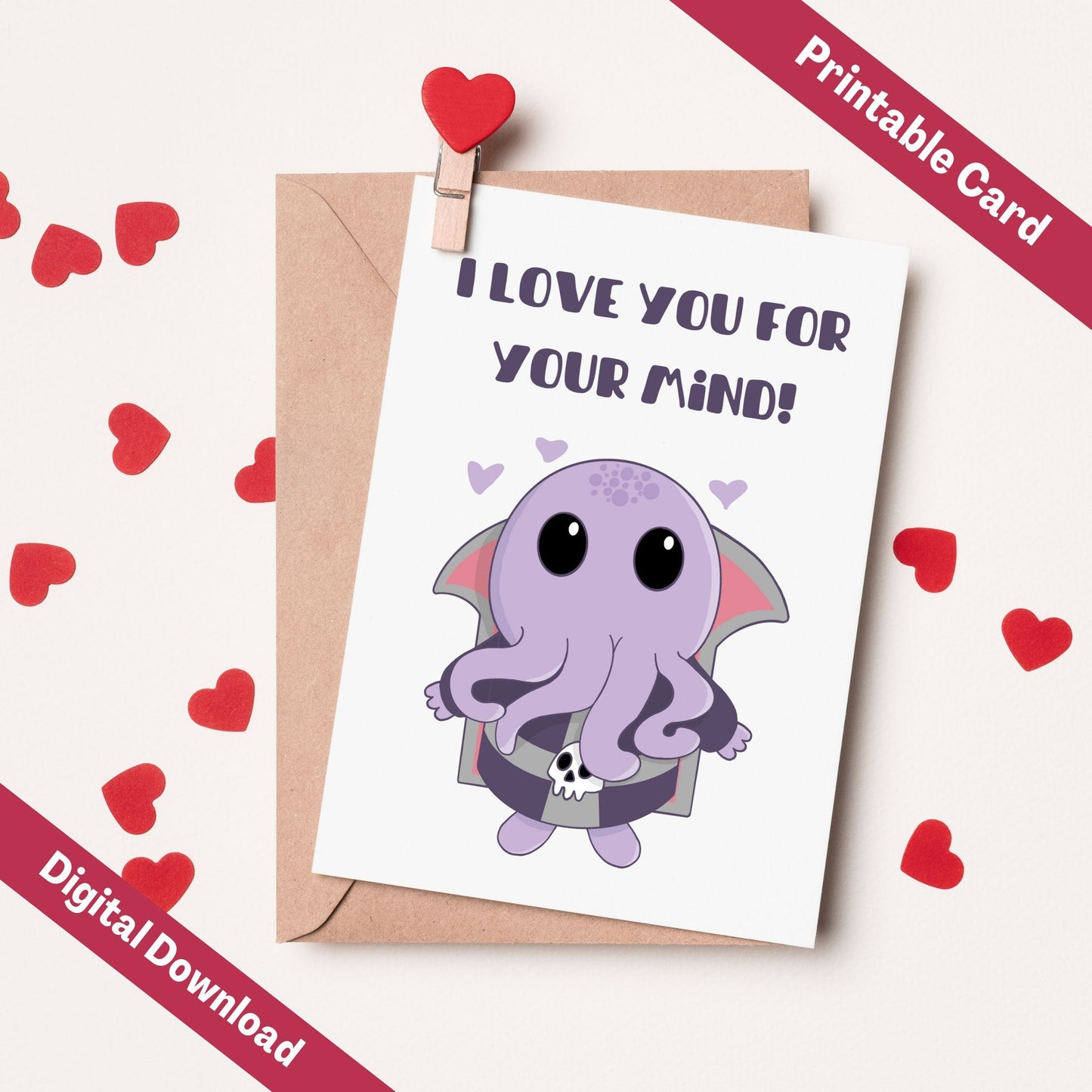 Sunburst RPG Digital Funny D&D Valentine's Day Card - Mindflayer