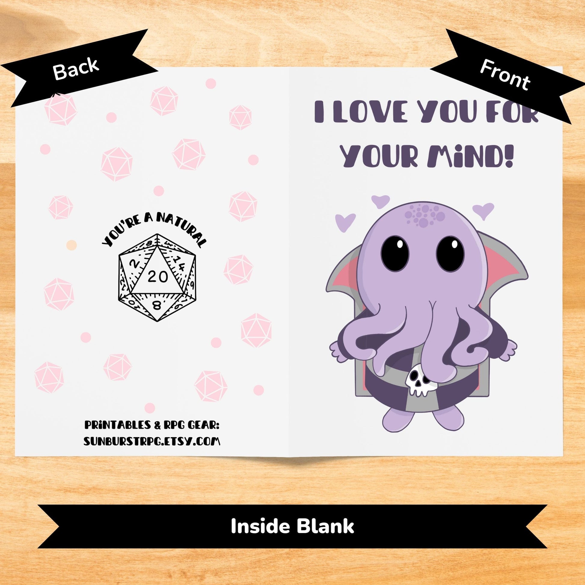 Sunburst RPG Digital Funny D&D Valentine's Day Card - Mindflayer