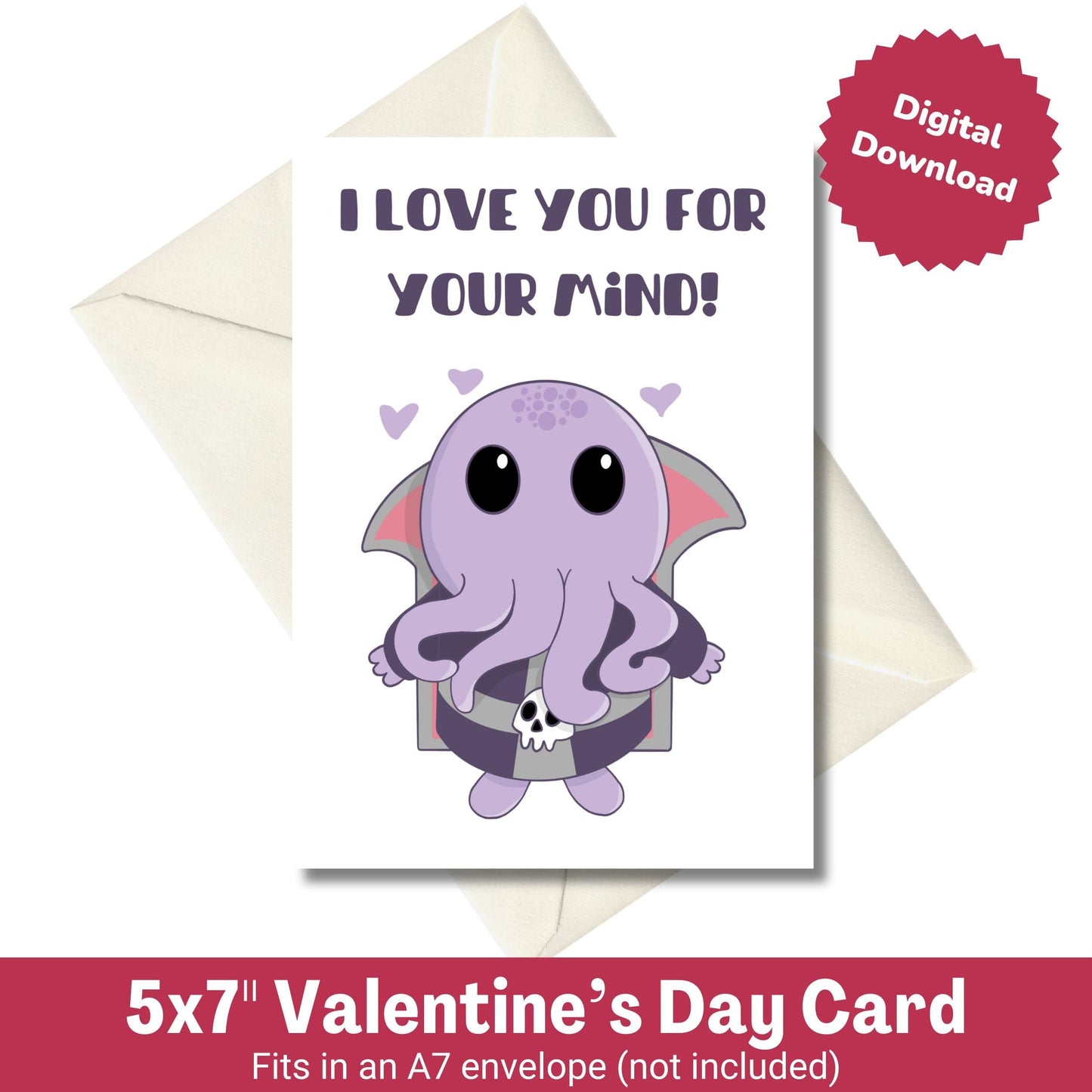 Sunburst RPG Digital Funny D&D Valentine's Day Card - Mindflayer