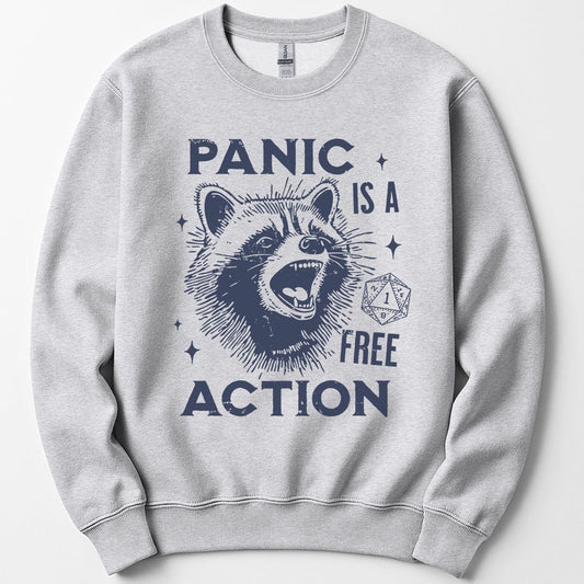 Printify Sweatshirt Ash / S Funny DnD Sweatshirt - Panic Is A Free Action