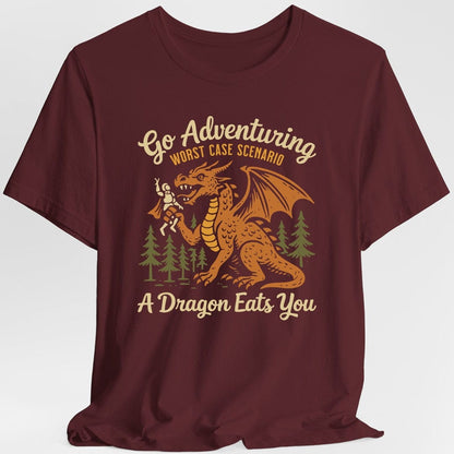 Printify T-Shirt Maroon / S Go Adventuring Funny DnD T-Shirt