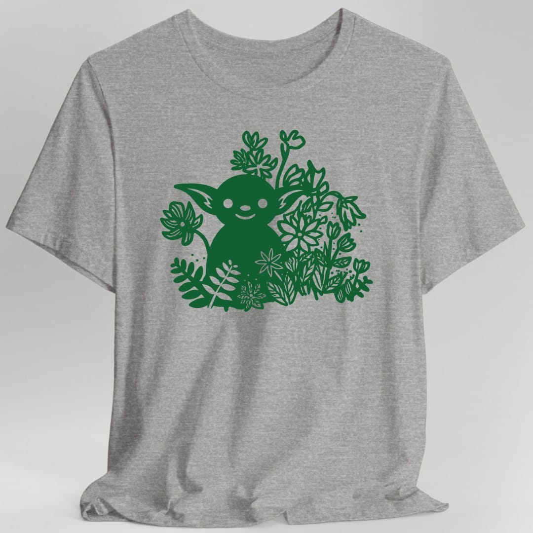 The same Goblin in flowers design, on a sport grey t-shirt.