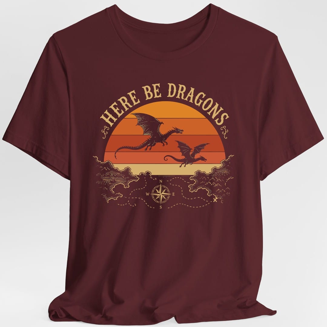 Printify T-Shirt Maroon / S Here Be Dragons T-Shirt