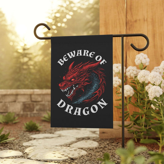 Beware of Dragon Garden Flag - D&D and Fantasy Home Decor Home Decor 12'' × 18''