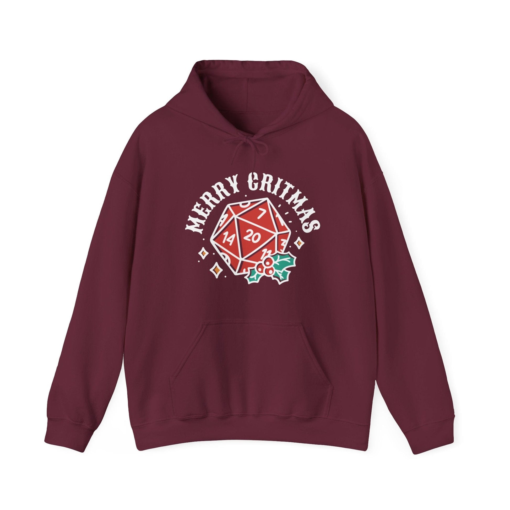 Merry Critmas Christmas D20 Hoodie Hoodie Maroon / S