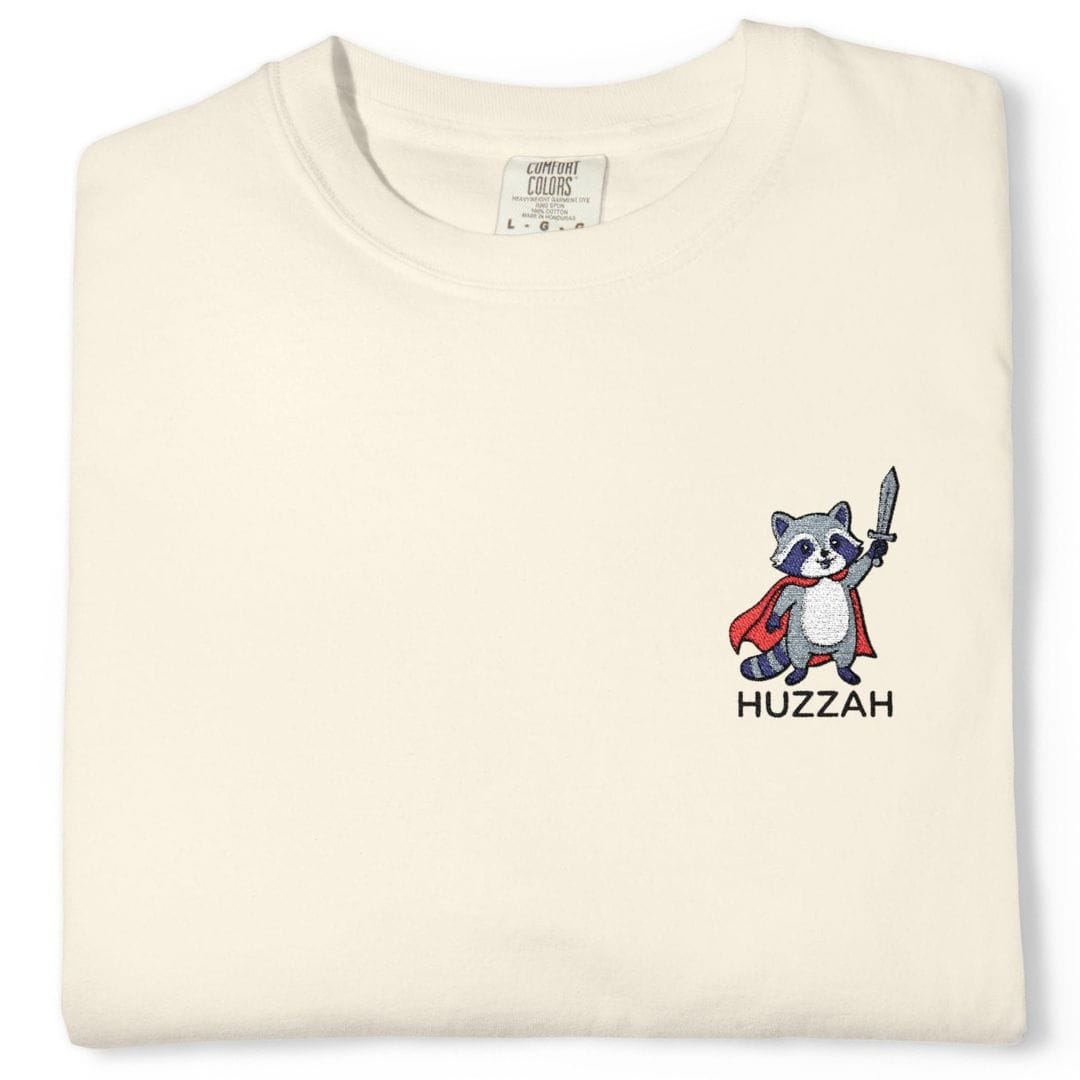 Printify T-Shirt Huzzah Raccoon Embroidery T-Shirt - Comfort Colors