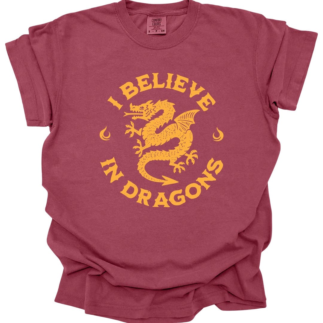 The same I Believe in Dragons design, on a chili t-shirt.