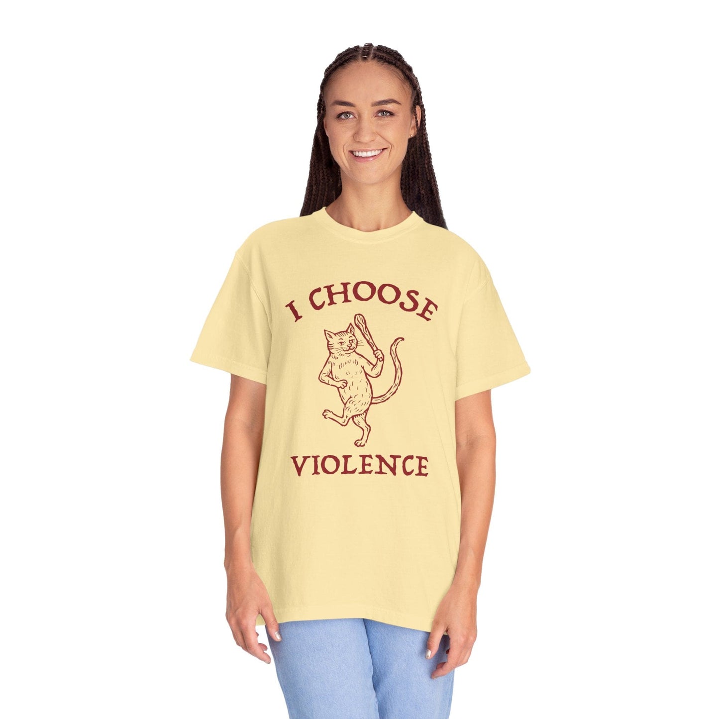 Printify T-Shirt I Choose Violence Cat T-Shirt - Comfort Colors