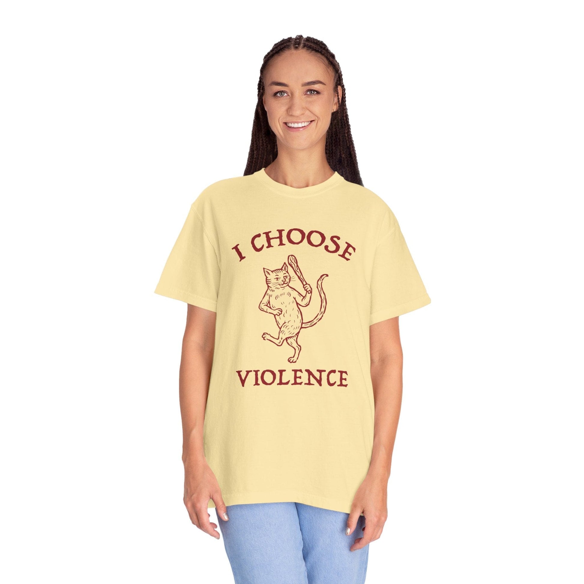 Printify T-Shirt I Choose Violence Cat T-Shirt - Comfort Colors