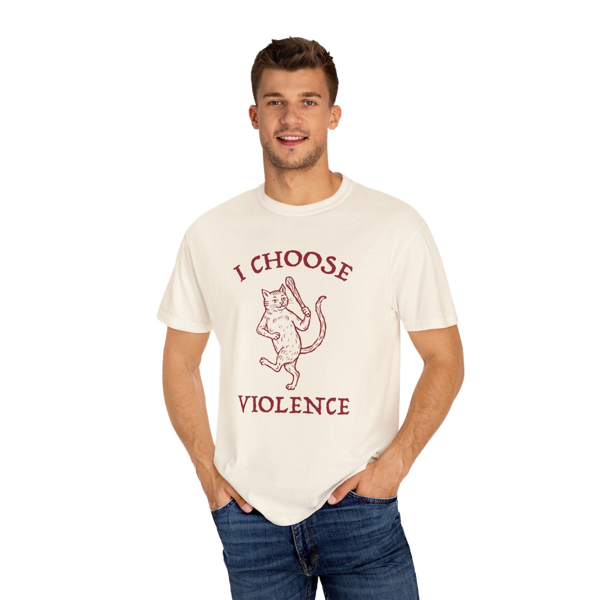 Printify T-Shirt I Choose Violence Cat T-Shirt - Comfort Colors