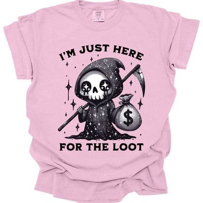 Printify T-Shirt Blossom / S I’m Just Here for the Loot T-shirt - Comfort Colors