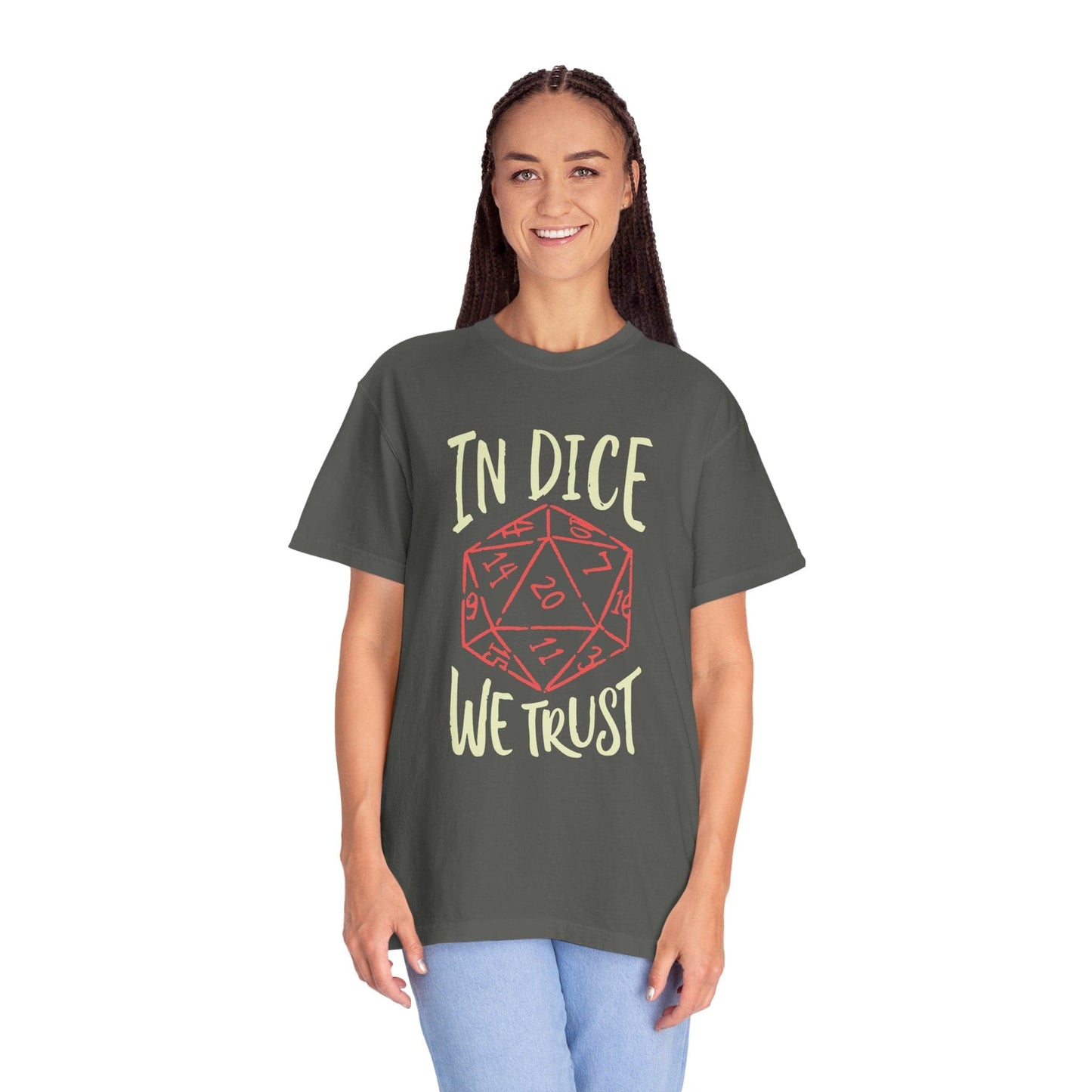 Printify T-Shirt In Dice We Trust DnD T-Shirt - Comfort Colors