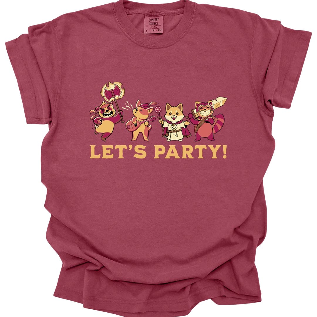 The same Let's Party animals design, on a chili t-shirt.
