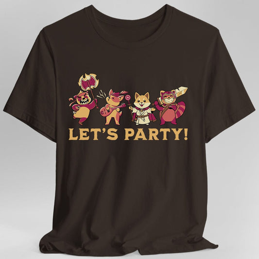 Printify T-Shirt Dark Chocolate / S Let’s Party – Cute D&D Adventuring Party T-Shirt