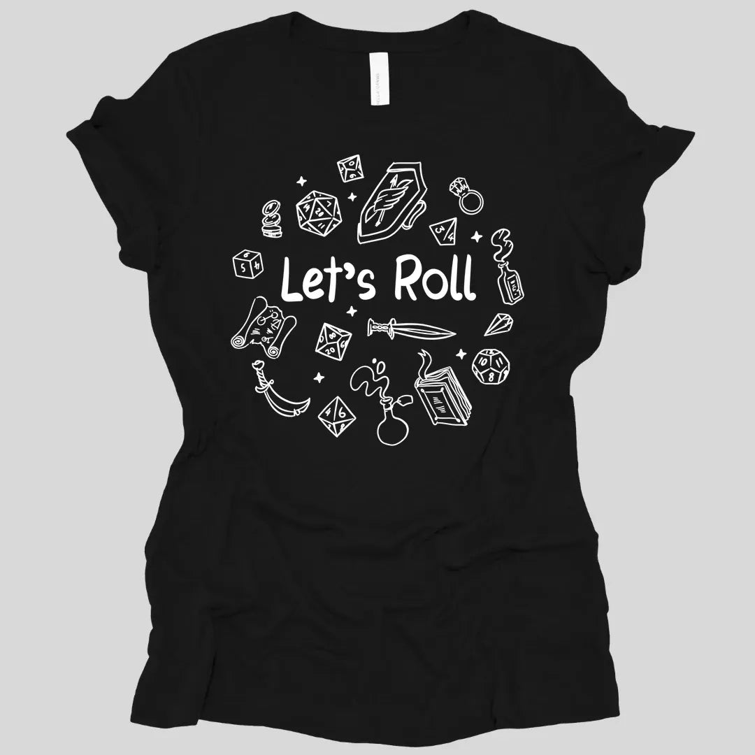 Printify T-Shirt Black / S Let's Roll Doodle Women's Tee