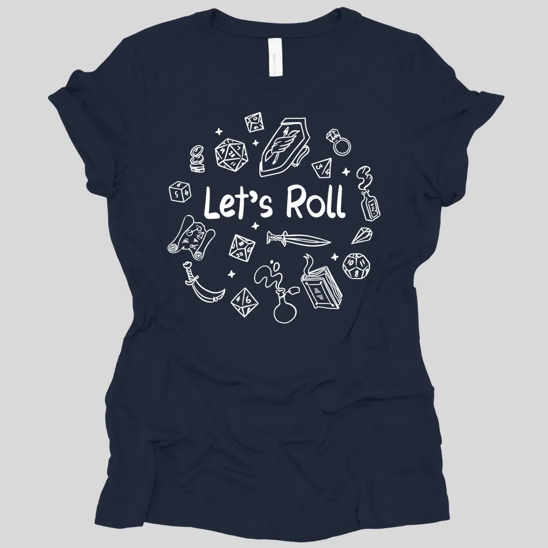 Printify T-Shirt Navy / S Let's Roll Doodle Women's Tee