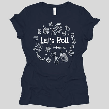Printify T-Shirt Navy / S Let's Roll Doodle Women's Tee