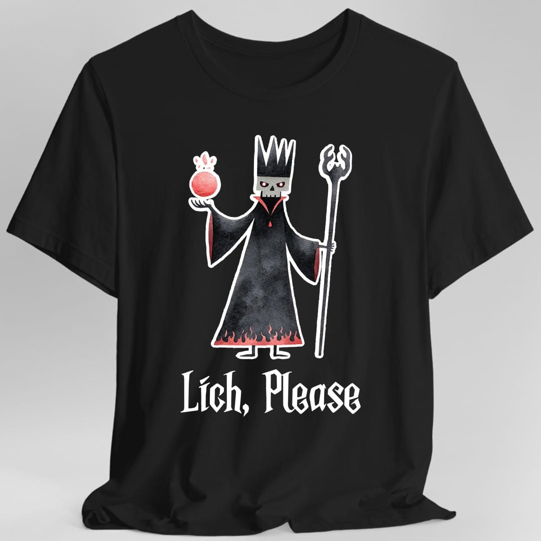 Printify T-Shirt Black / S Lich Please Funny D&D T-Shirt
