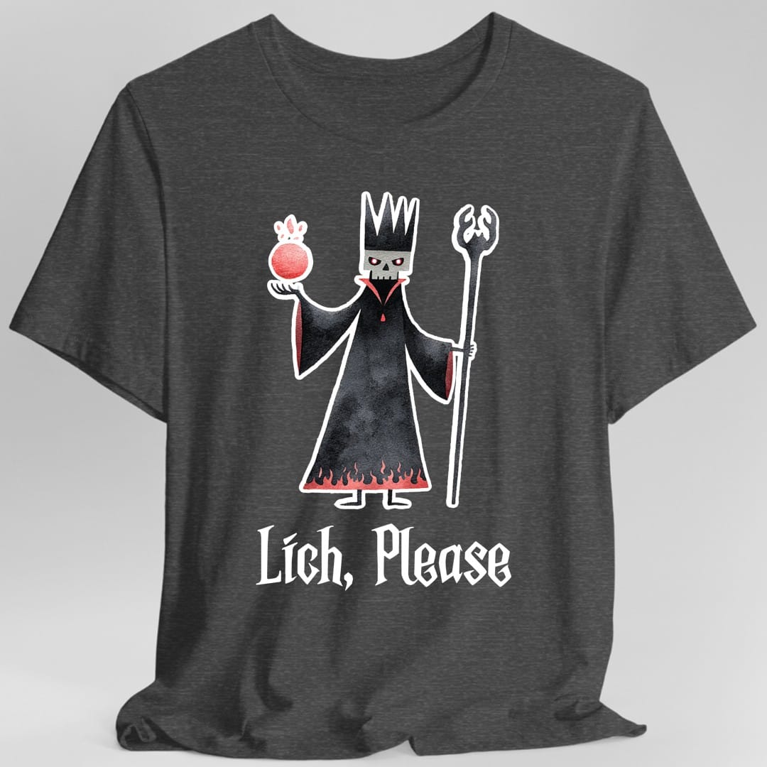 Printify T-Shirt Dark Heather Grey / S Lich Please Funny D&D T-Shirt
