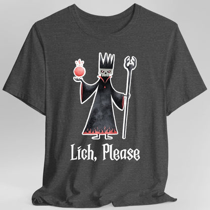 Printify T-Shirt Dark Heather Grey / S Lich Please Funny D&D T-Shirt