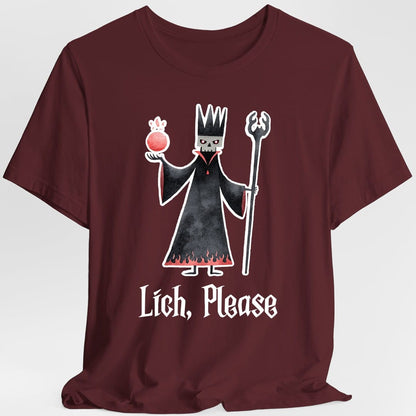 Printify T-Shirt Maroon / S Lich Please Funny D&D T-Shirt
