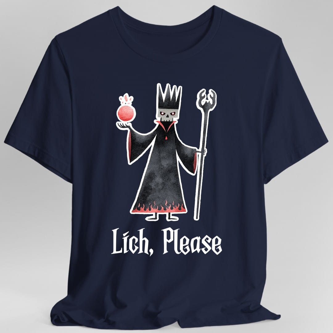 Printify T-Shirt Navy / S Lich Please Funny D&D T-Shirt