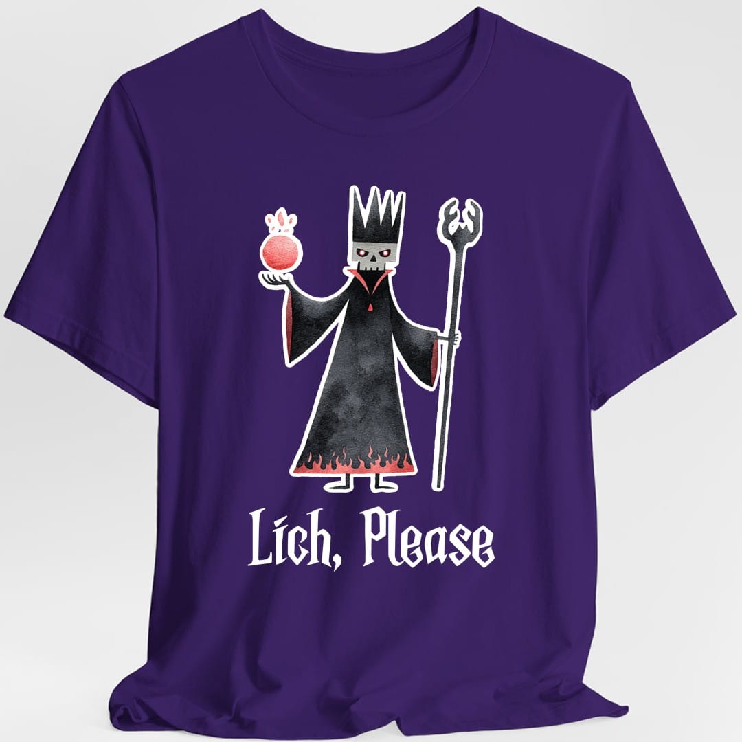 Printify T-Shirt Purple / S Lich Please Funny D&D T-Shirt