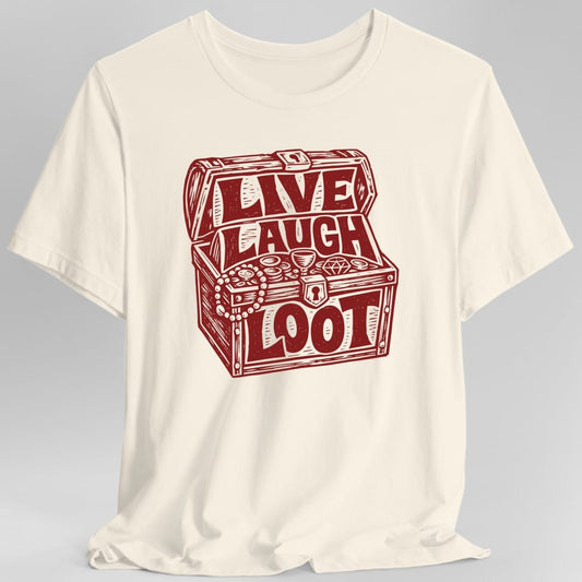 Printify T-Shirt Natural / S Live Laugh Loot Woodcut T-Shirt