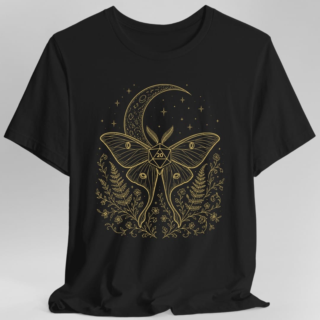 Printify T-Shirt Black / S Luna Moth D20 T-Shirt