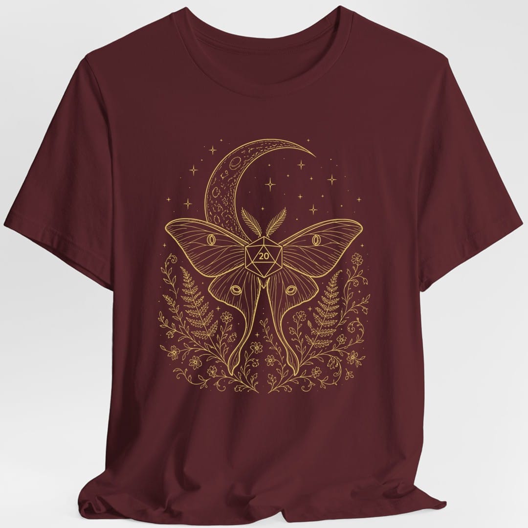 Printify T-Shirt Maroon / S Luna Moth D20 T-Shirt
