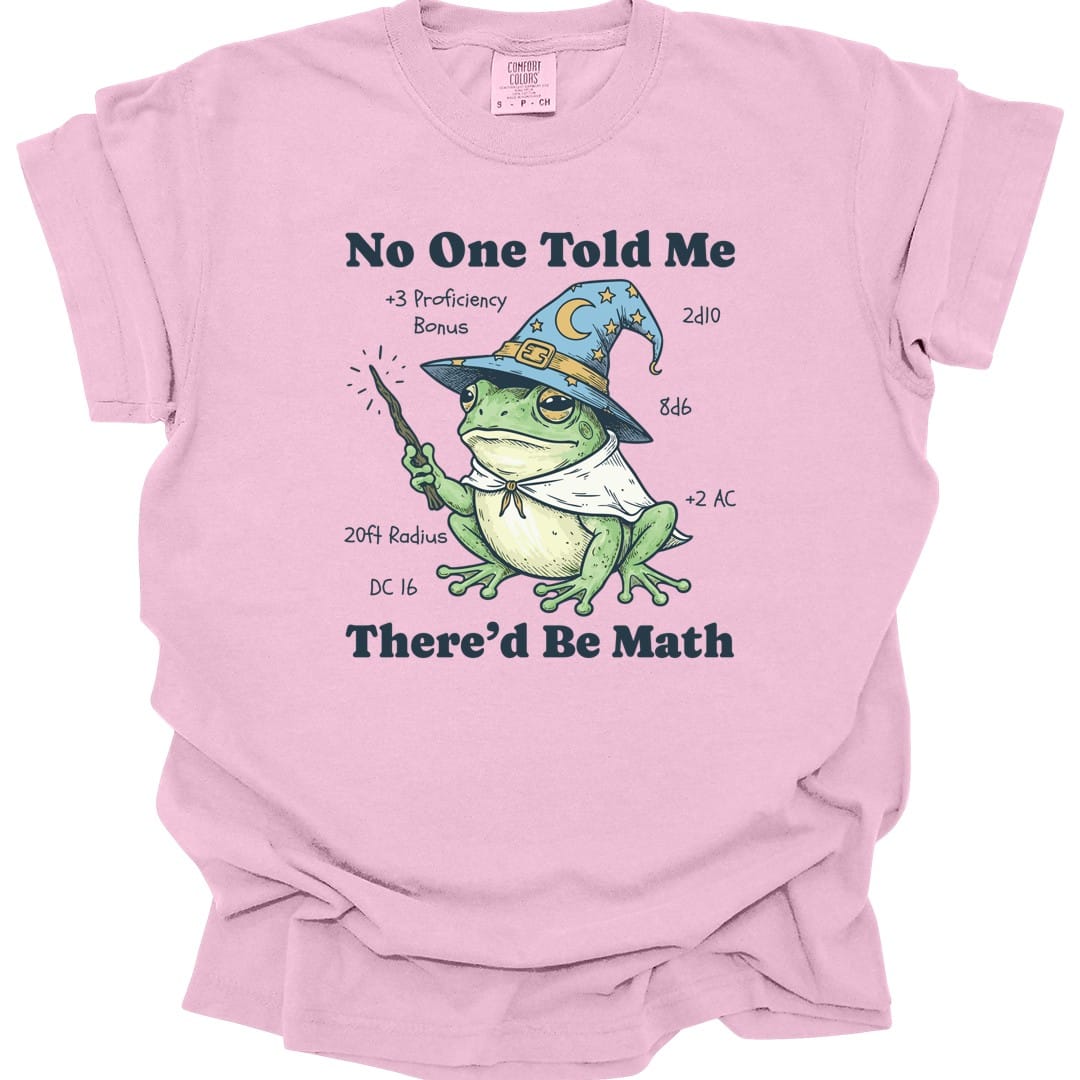 The same No One Told Me There'd Be Math frog design, on a blossom t-shirt.