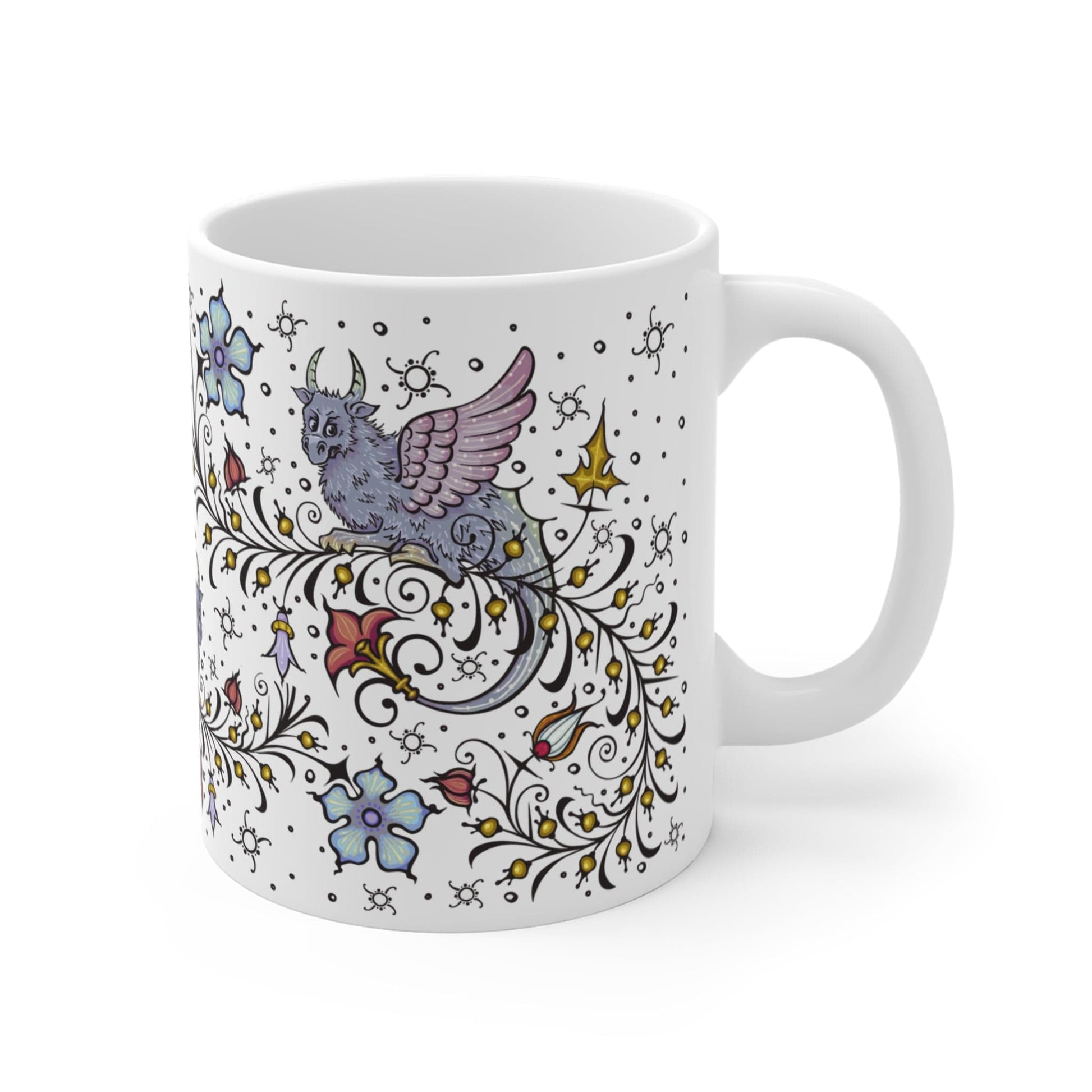 Printify Mug 11oz Medieval Manuscript Dragon Mug