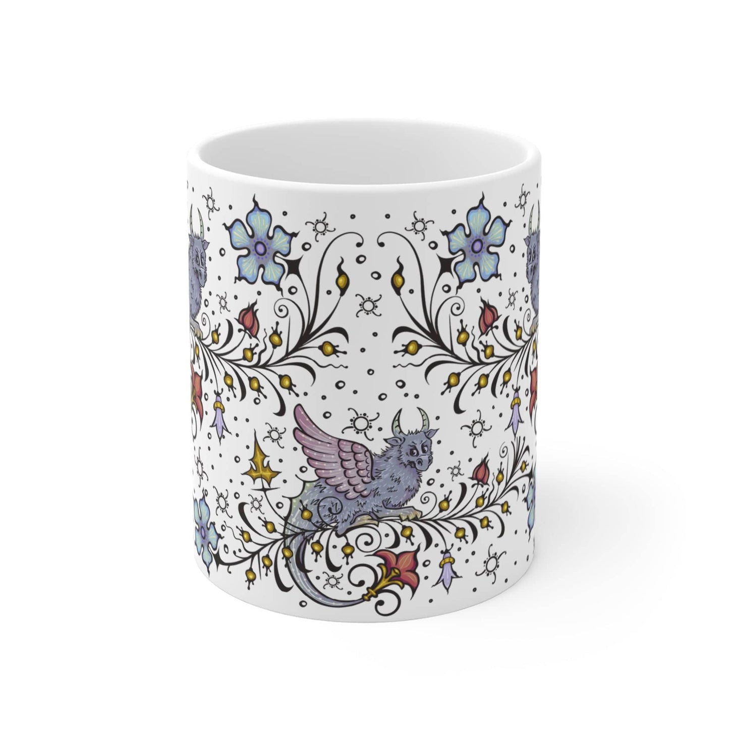 Printify Mug 11oz Medieval Manuscript Dragon Mug