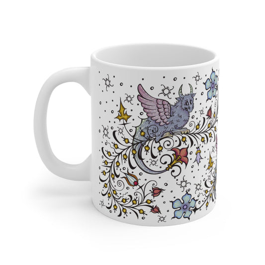 Printify Mug 11oz Medieval Manuscript Dragon Mug