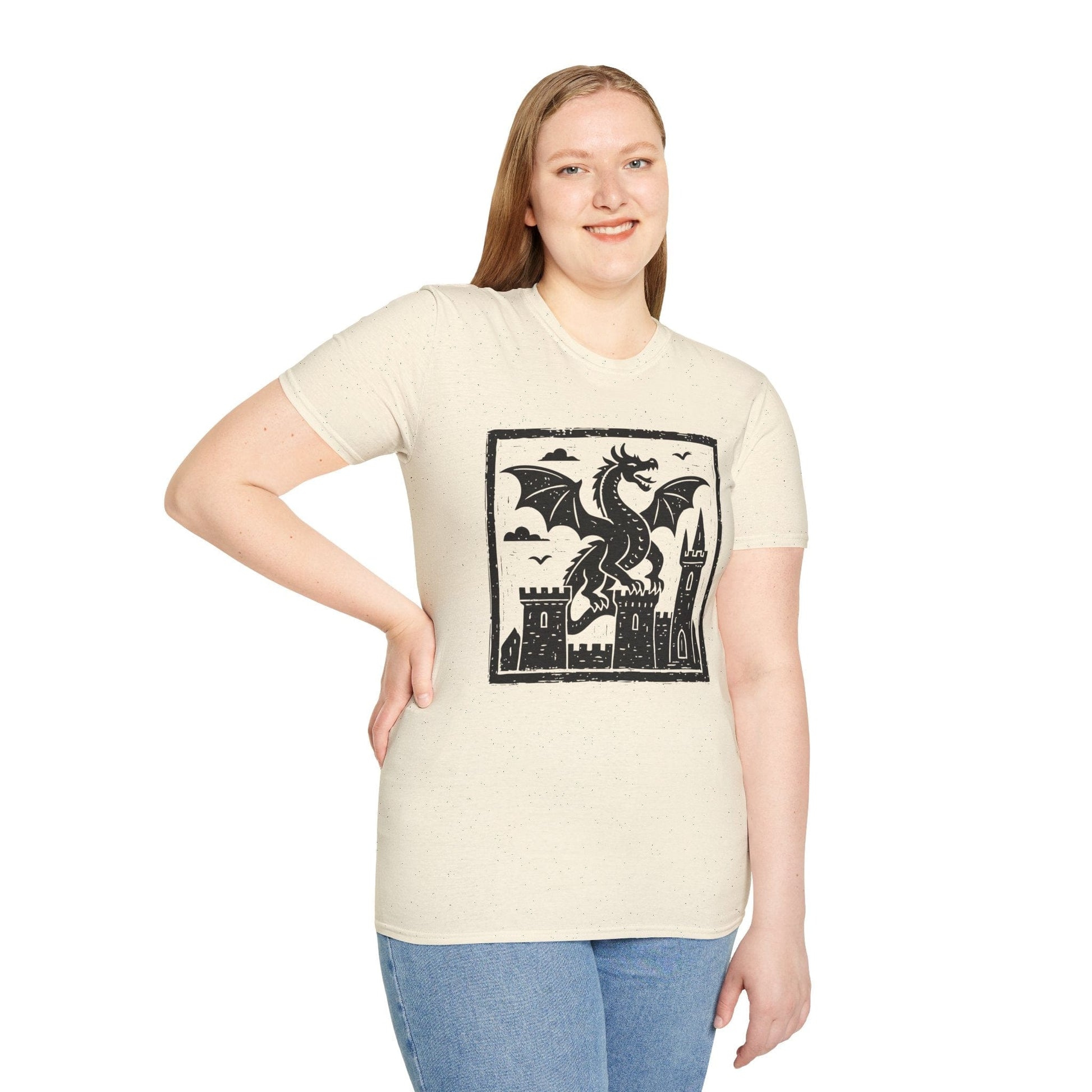 Printify T-Shirt Medieval Woodcut Dragon Shirt