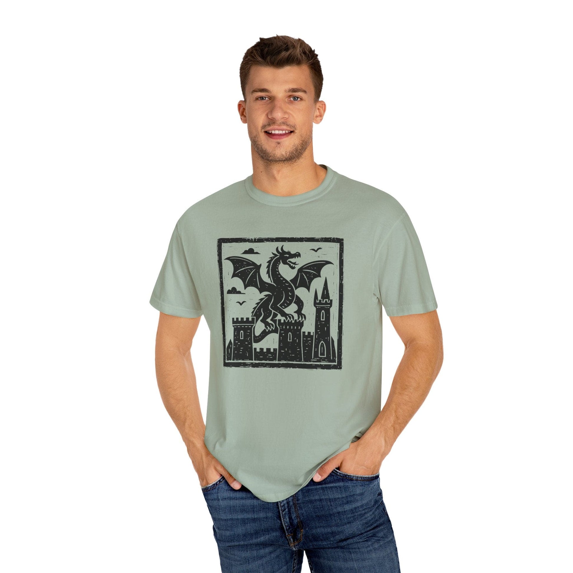 Printify T-Shirt Medieval Woodcut Dragon Shirt - Comfort Colors