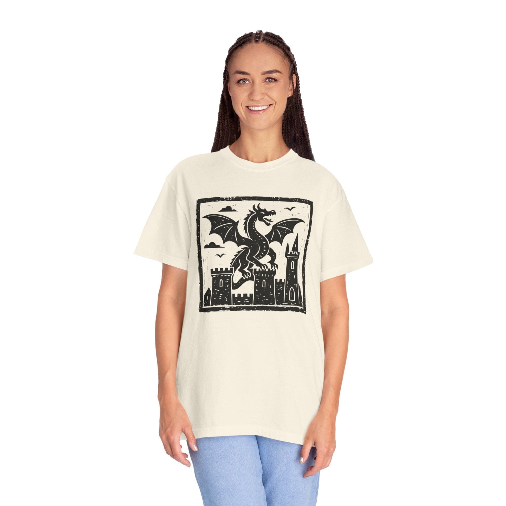 Printify T-Shirt Medieval Woodcut Dragon Shirt - Comfort Colors