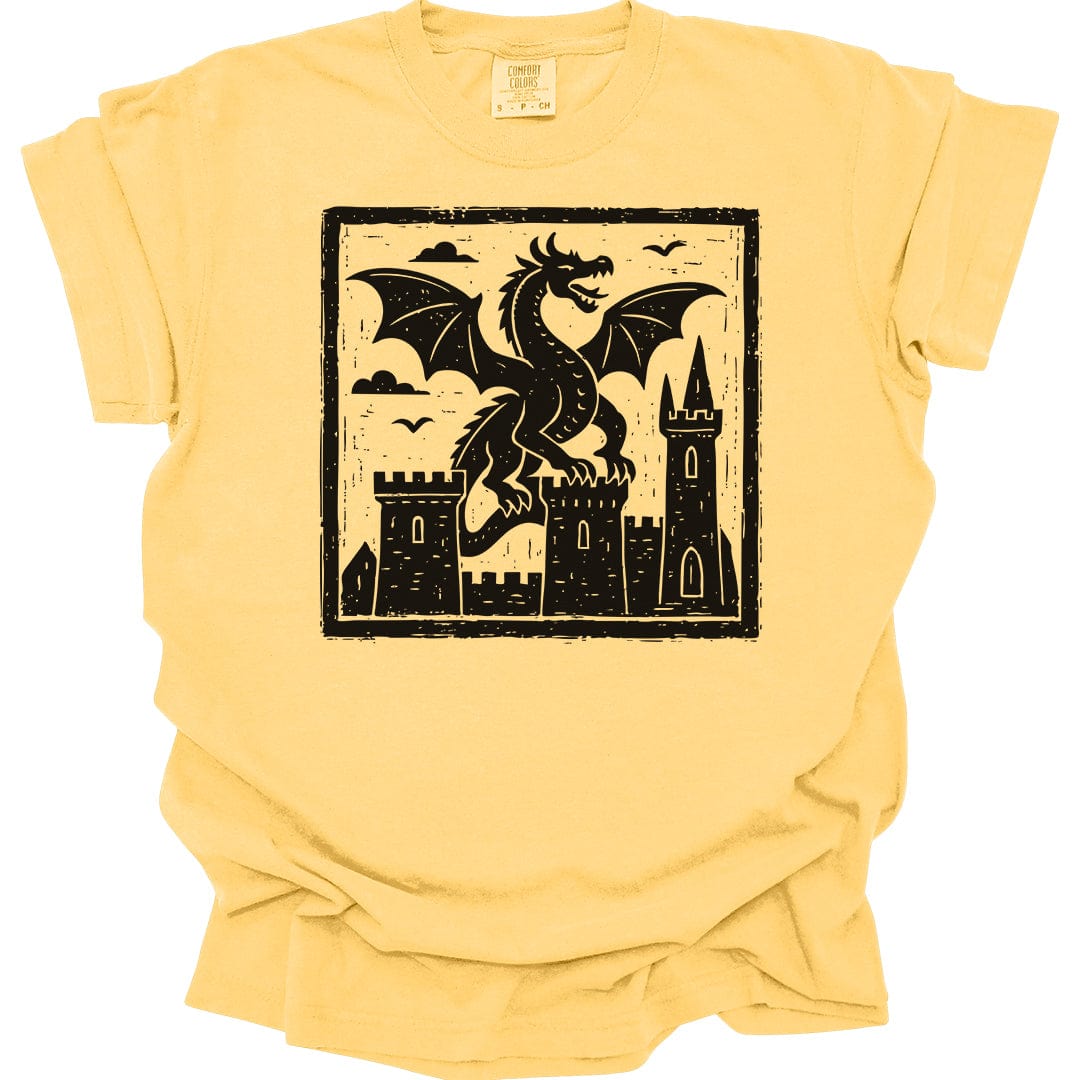 Printify T-Shirt Banana / S Medieval Woodcut Dragon Shirt - Comfort Colors