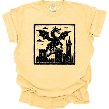 Printify T-Shirt Banana / S Medieval Woodcut Dragon Shirt - Comfort Colors