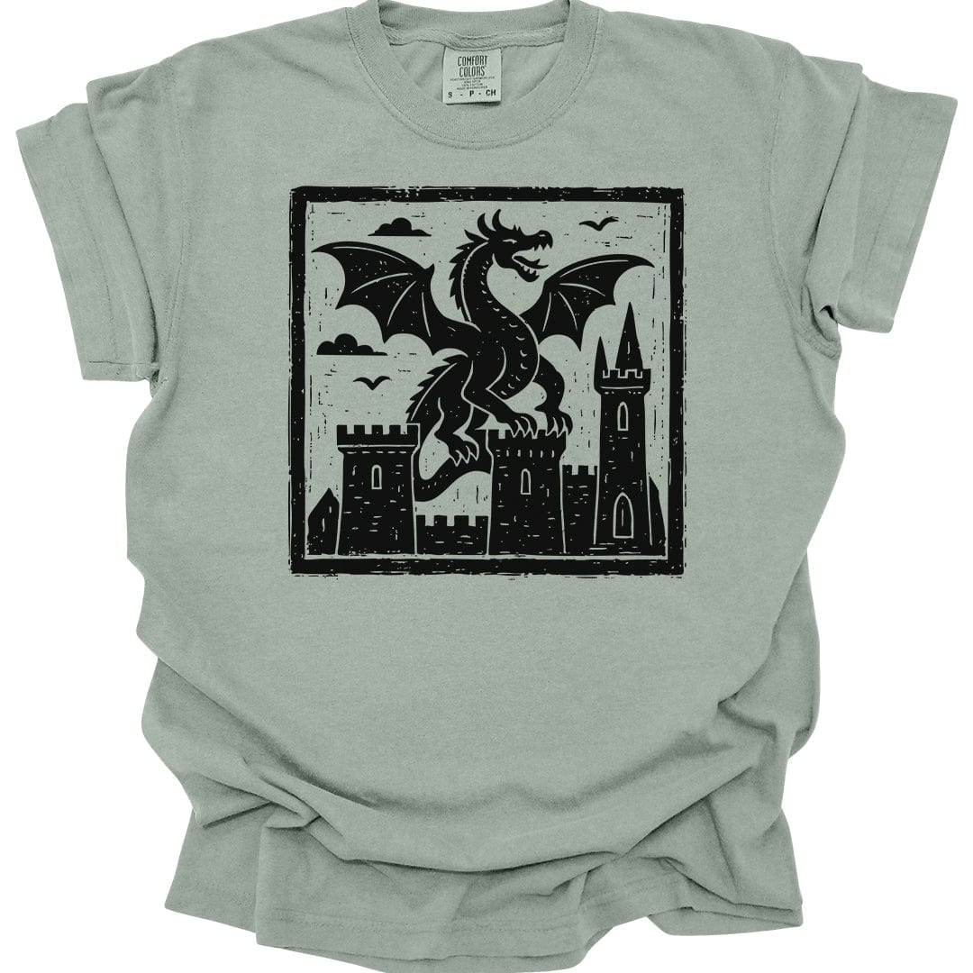 Printify T-Shirt Bay / S Medieval Woodcut Dragon Shirt - Comfort Colors