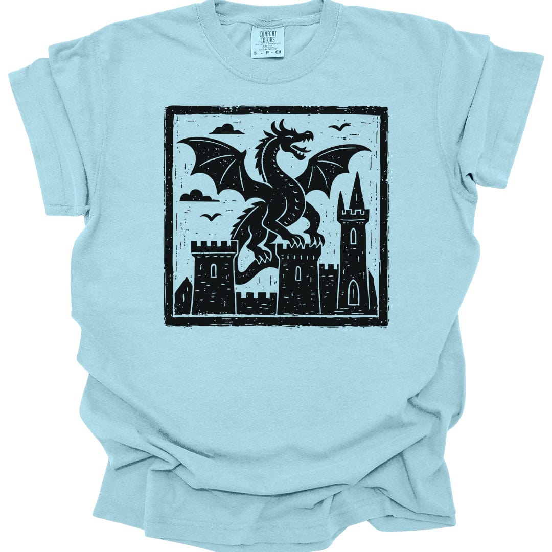 Printify T-Shirt Chambray / S Medieval Woodcut Dragon Shirt - Comfort Colors
