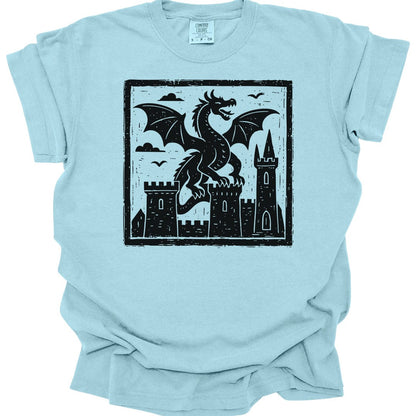 Printify T-Shirt Chambray / S Medieval Woodcut Dragon Shirt - Comfort Colors