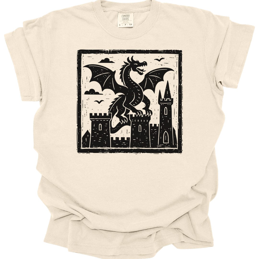 Printify T-Shirt Ivory / S Medieval Woodcut Dragon Shirt - Comfort Colors