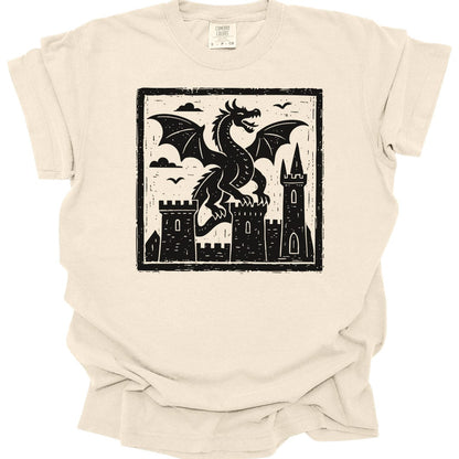 Printify T-Shirt Ivory / S Medieval Woodcut Dragon Shirt - Comfort Colors